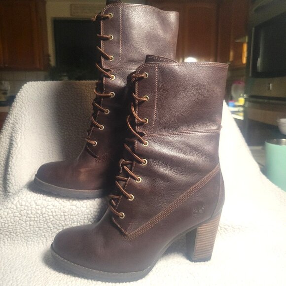 Timberland Women's Stratham Heights Fold Leather Boots Rich Brown - Sz 7.5 (US) - Picture 1 of 12